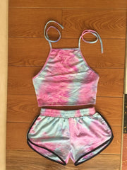 Tie-Dye Gradient Halter Crop Top and Shorts Set