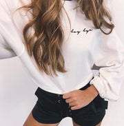 Embroidery Sweatshirt Long Sleeve Women Crop Top