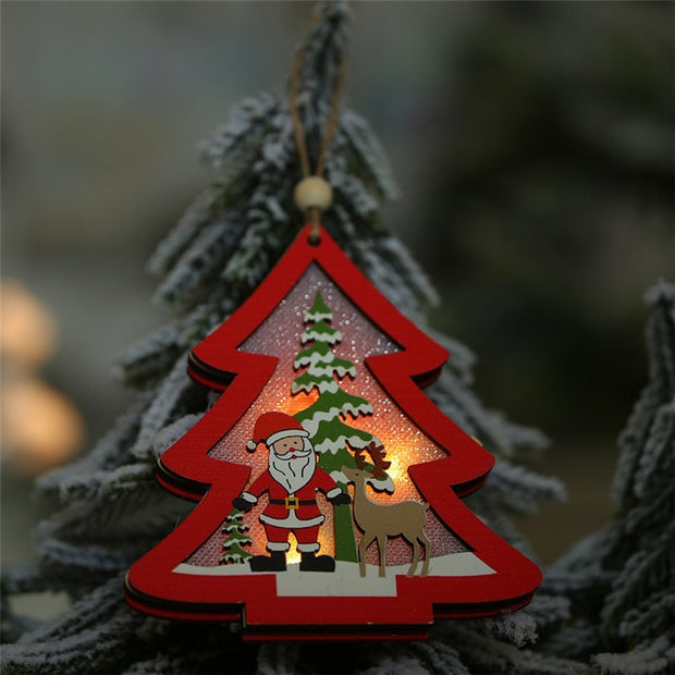 LED Wood Christmas Tree Ornaments