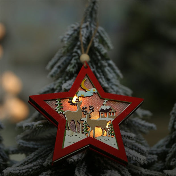 LED Wood Christmas Tree Ornaments