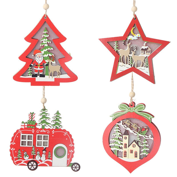 LED Wood Christmas Tree Ornaments