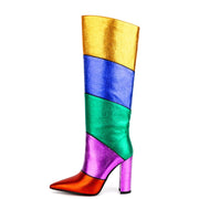 Patchwork Rainbow Knee High Boots