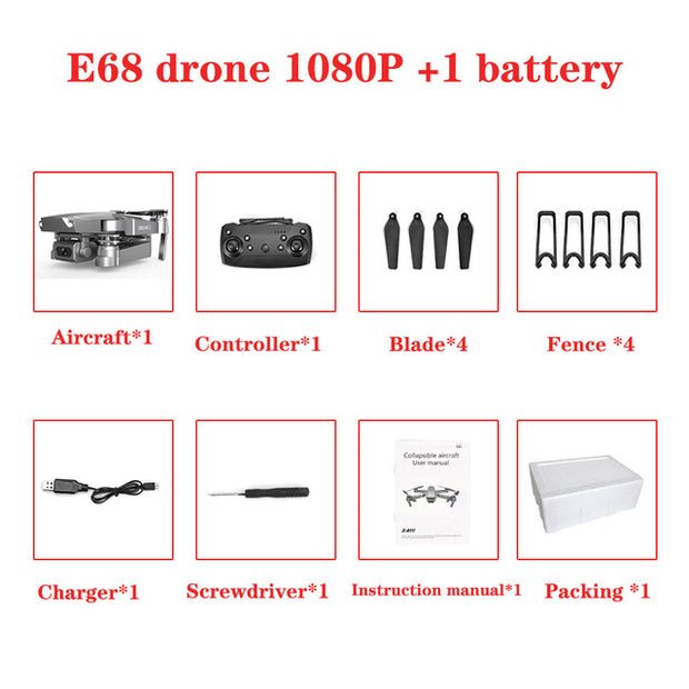 E68 Drone HD wide angle 4K WIFI 1080P FPV Drones Toys