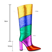 Patchwork Rainbow Knee High Boots