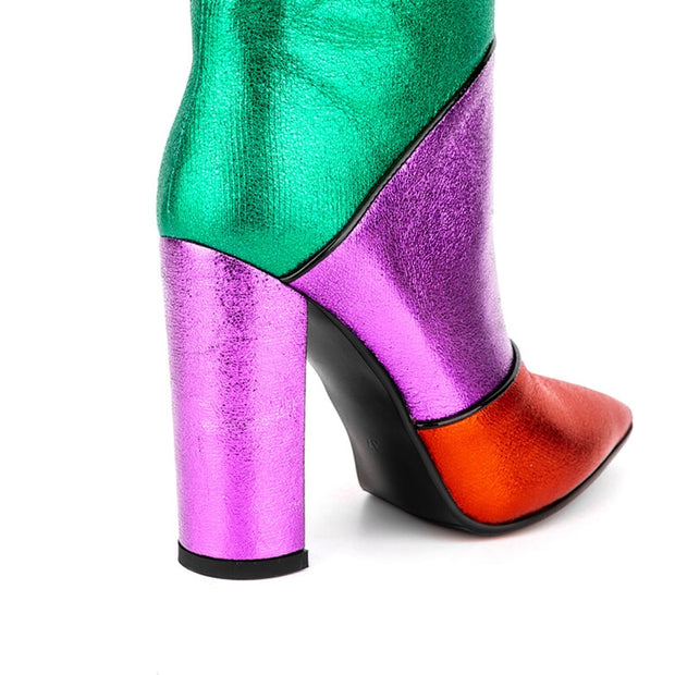 Patchwork Rainbow Knee High Boots