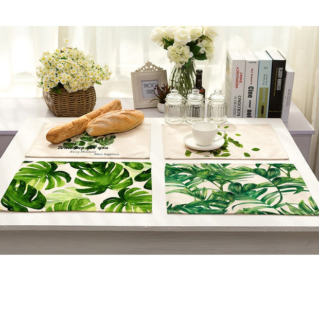 Cotton Linen Green Table Mats