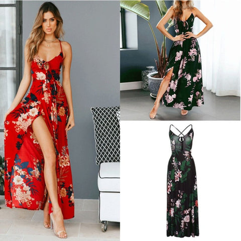 Floral Print Backless Summer dress