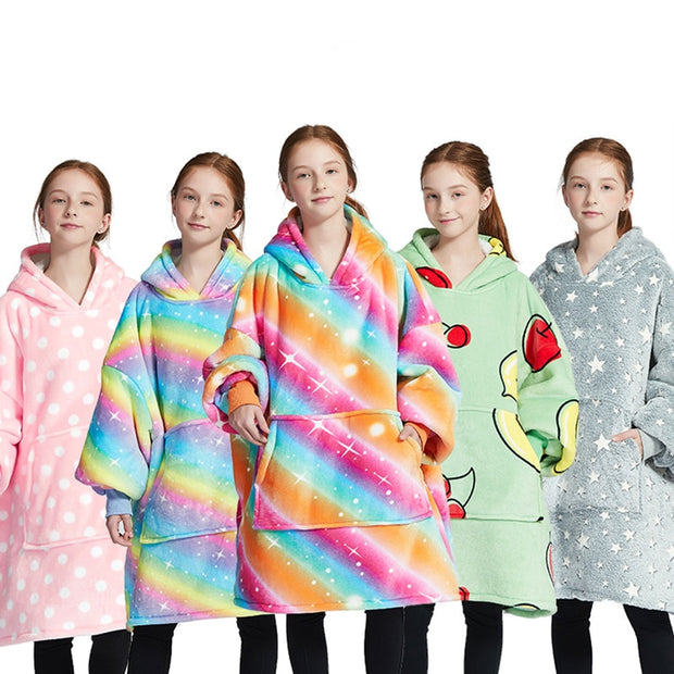 Kids Unisex Winter Warm Double Layers Hoodies Blanket