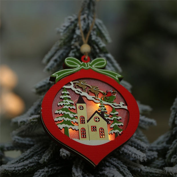 LED Wood Christmas Tree Ornaments