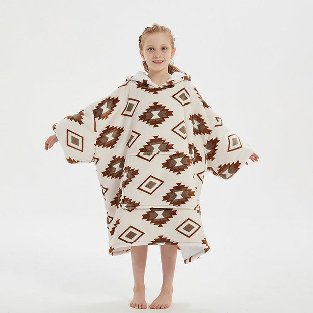 Kids Unisex Winter Warm Double Layers Hoodies Blanket