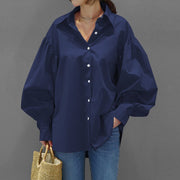 Casual Shirt Lantern Sleeve Lapel Top Blouse