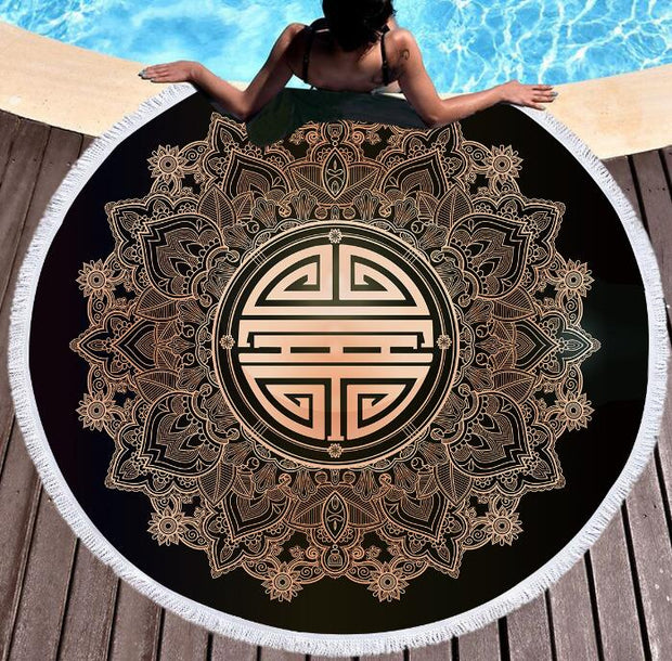 Fu Round Bohemian Beach Towel