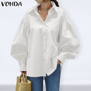 Casual Shirt Lantern Sleeve Lapel Top Blouse