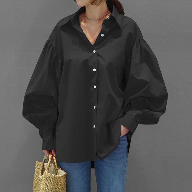 Casual Shirt Lantern Sleeve Lapel Top Blouse