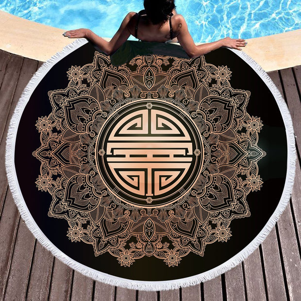 Fu Round Bohemian Beach Towel