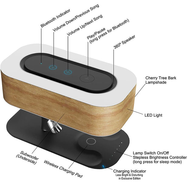 Bluetooth Speaker w/ Wireless Charging Lamp