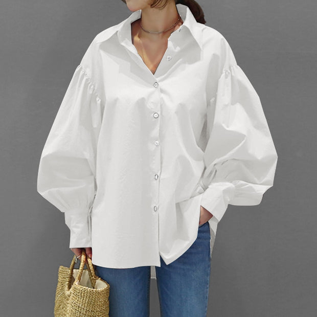 Casual Shirt Lantern Sleeve Lapel Top Blouse