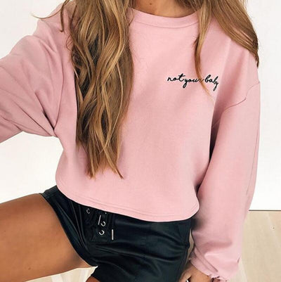 Embroidery Sweatshirt Long Sleeve Women Crop Top