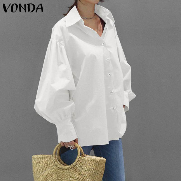 Casual Shirt Lantern Sleeve Lapel Top Blouse