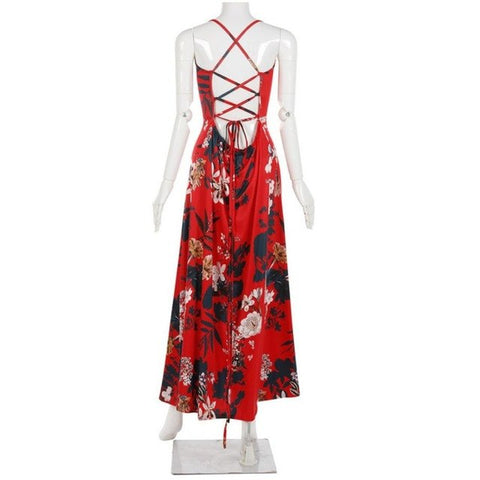 Floral Print Backless Summer dress