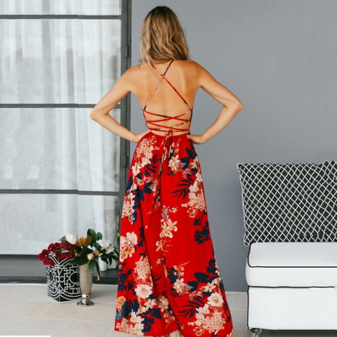 Floral Print Backless Summer dress