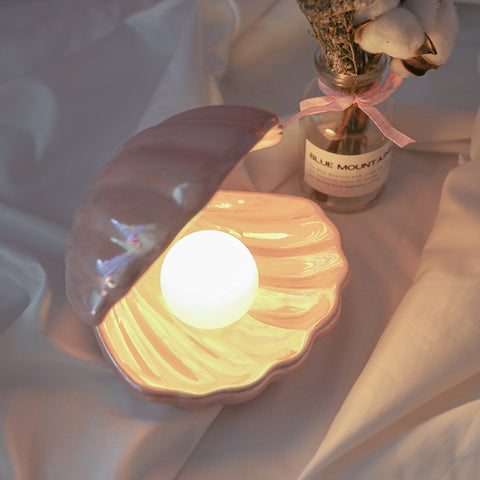 Mermaid Ceramic Shell Pearl Night Light