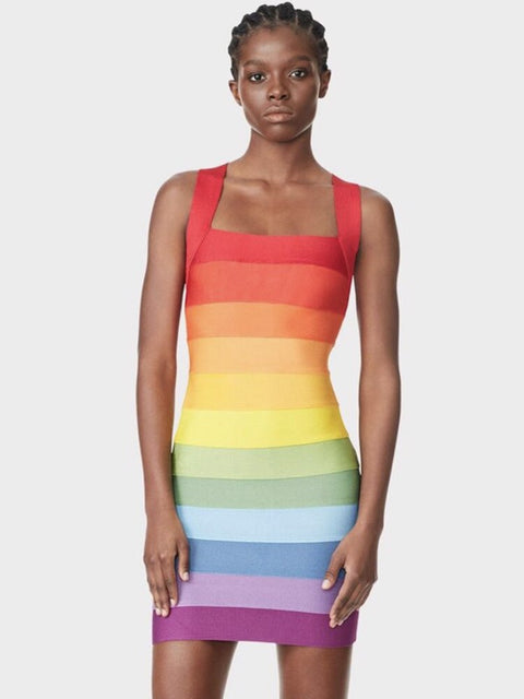 Rainbow Bodycon Bandage Dress