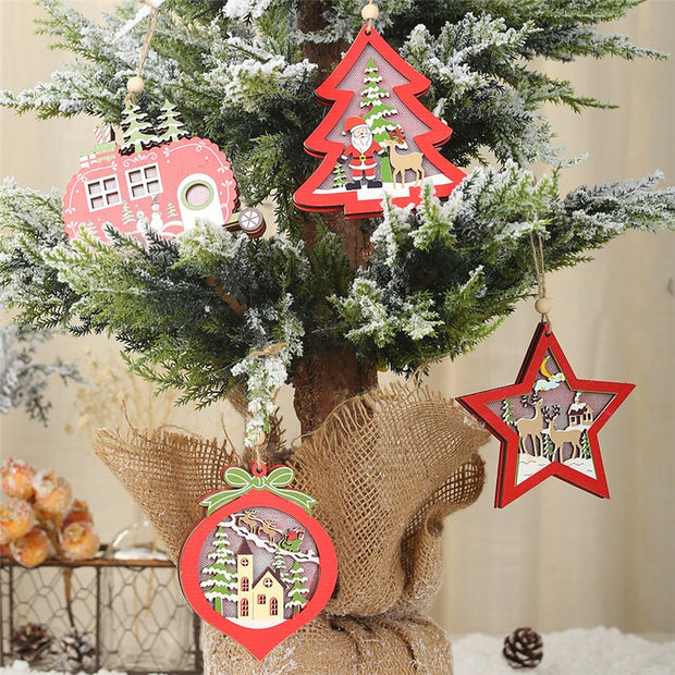 LED Wood Christmas Tree Ornaments