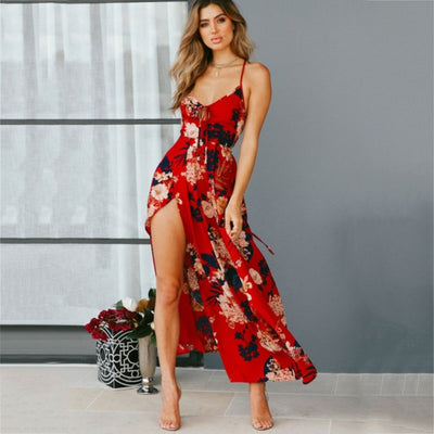 Floral Print Backless Summer dress