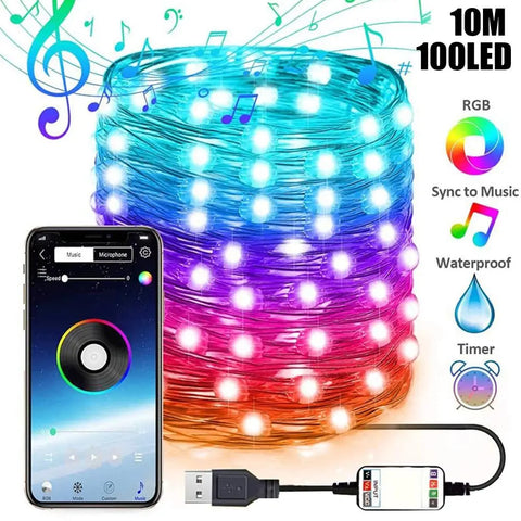 LED String Lights For Christmas Tree Decor 20m 200LED App Remote Control RGB Lighting String