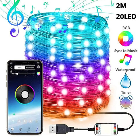 LED String Lights For Christmas Tree Decor 20m 200LED App Remote Control RGB Lighting String