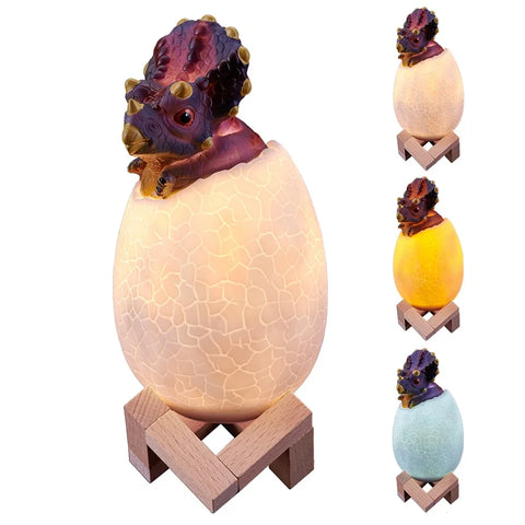 Dinosaur 16 Colors 3D Printed Sensor Triceratops Egg Bedside Lamp