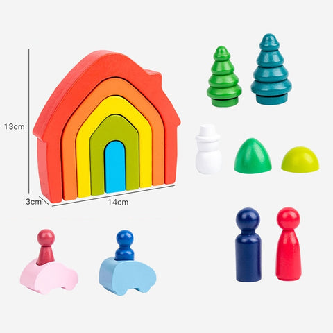 Rainbow Educational Wooden Toys Montessori Creative Building Blocks