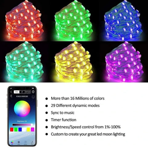 LED String Lights For Christmas Tree Decor 20m 200LED App Remote Control RGB Lighting String